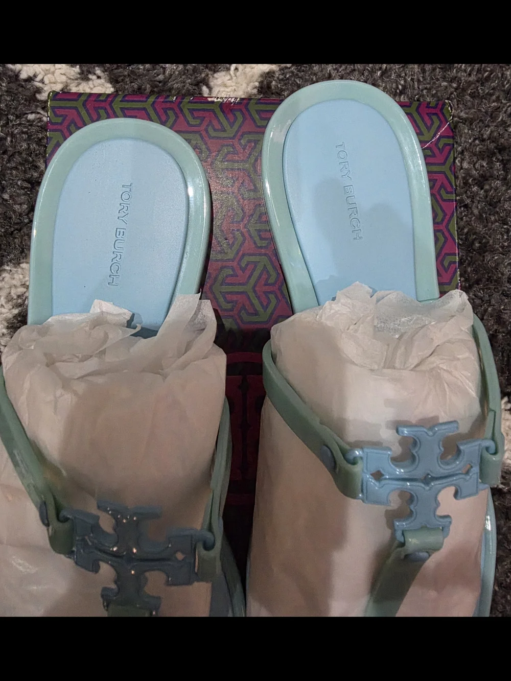 Tory Burch Women's Light Blue Logo Jelly Sandals Size 8M